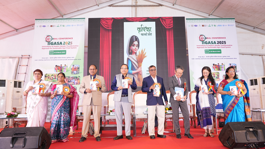 Release of the सशक्ति राजभाषा पत्रिका, कृषिका’ काव्यांजलि – Poetry Collection (Hindi) by the Dignitaries during Global Conference on 'Innovations to Impact: Gender Transformative Approach for Sustainable Agri-food system’ at ICAR-CIWA Bhubaneswar
